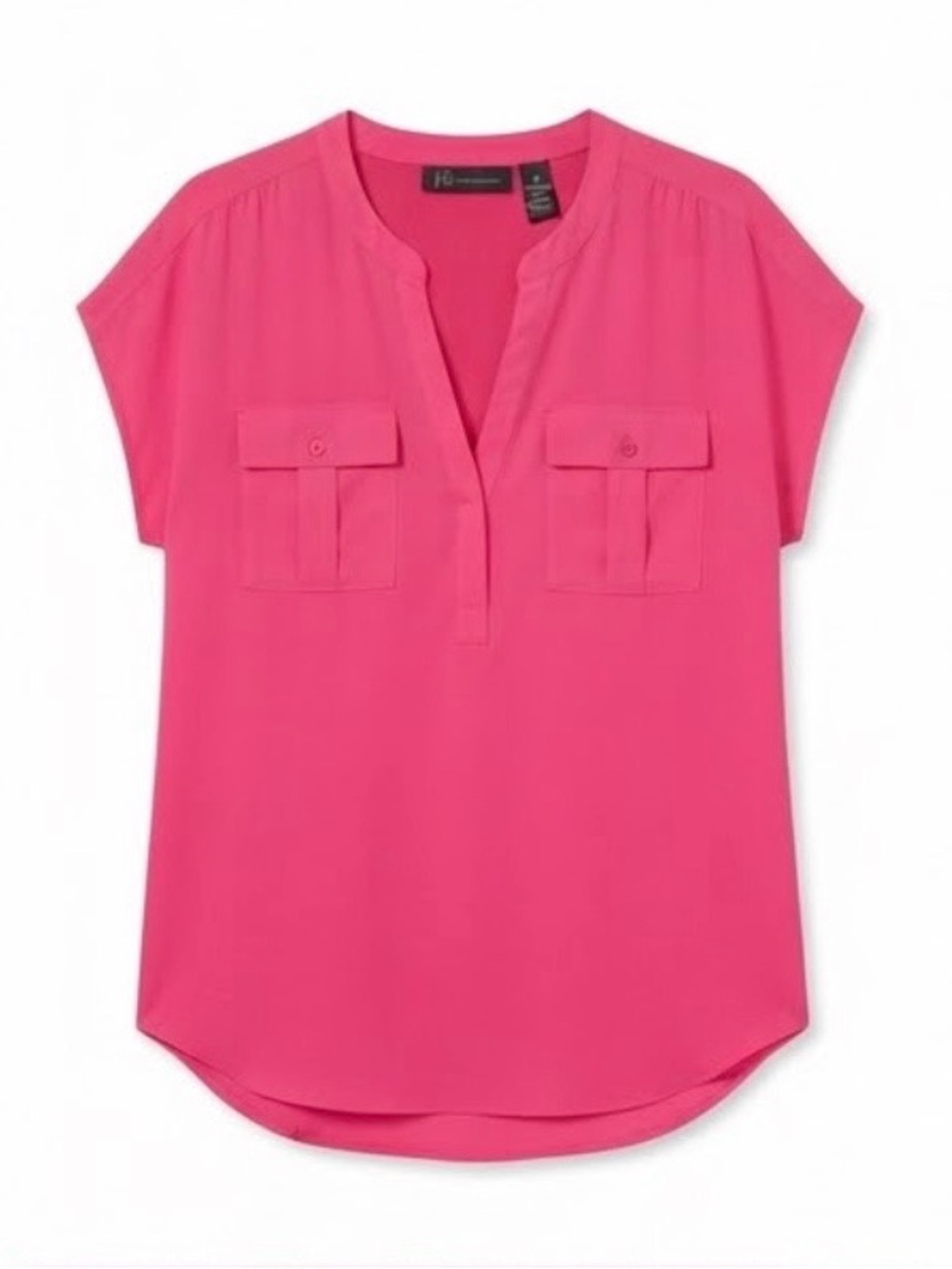 INC International Concepts Hot Pink V-Neck Pocket Blouse Top (Size M)